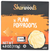 Sharwood's Poppadum 4oz packaging highlights a crisp, ready-to-serve snack.
