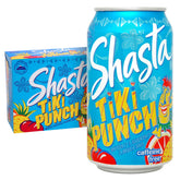 Shasta Tiki Punch 12-pack cans on shelf, ready for gatherings.