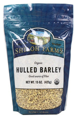 Shiloh Farms organic hulled barley 15 oz pack ready for pantry storage and versatile meals.