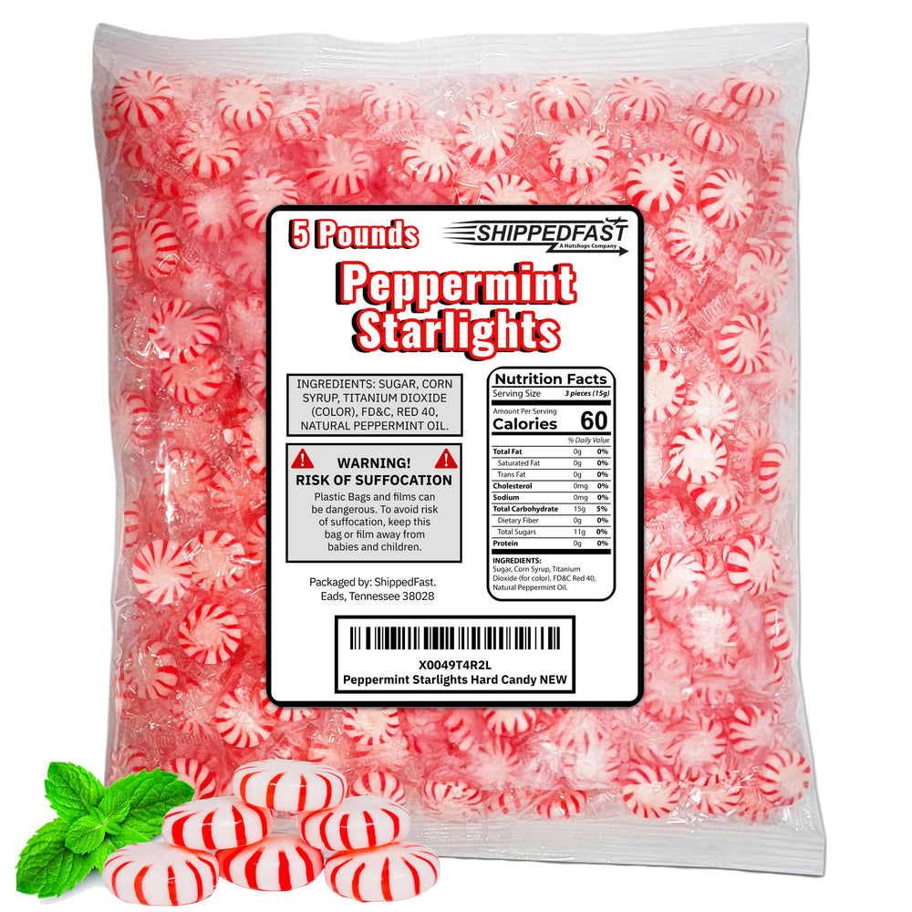 Shippedfast Peppermint Starlights bulk bag ready for party serving and sharing