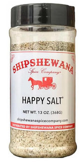 Shipshewana Happy Salt bottle shown with clear labeling for easy kitchen use.