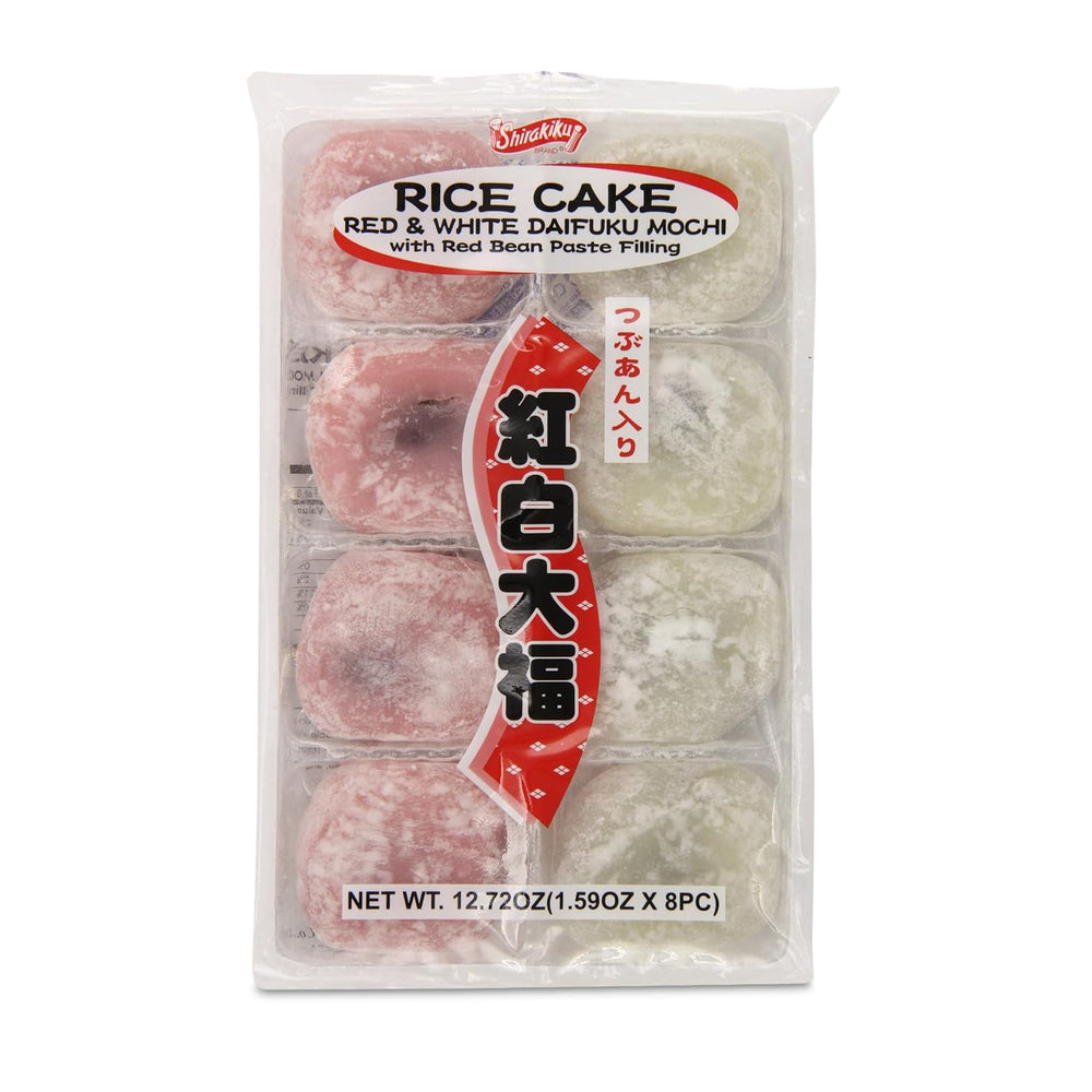 Shirakiku Daifuku Mochi red and white packaging for easy on-the-go snacking