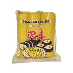 Shirakiku pickled radish takuwan 3-piece pack, crisp slices ready for sushi prep.