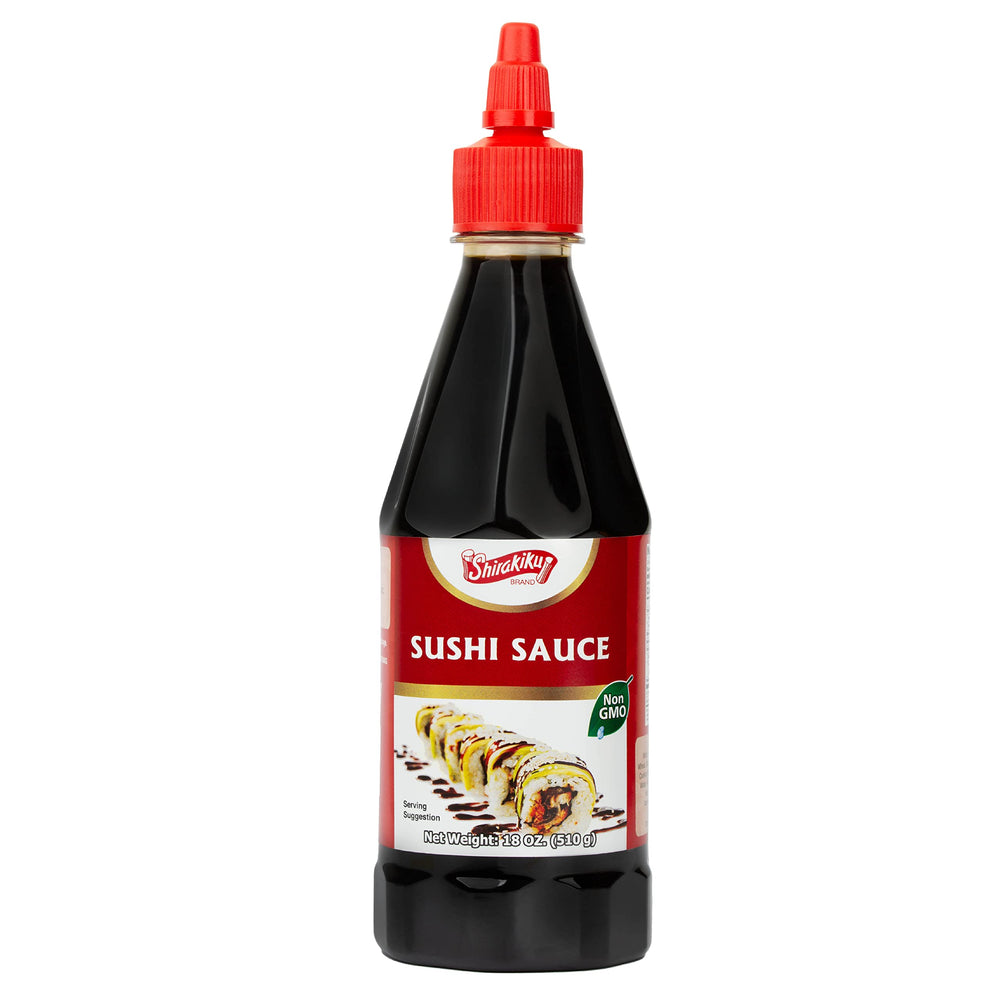 Shirakiku sushi sauce bottle provides a glossy glaze for sushi and rice.