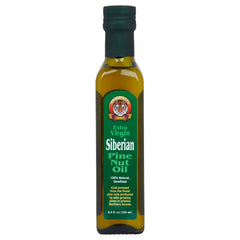 Siberian Tiger Naturals pine nut oil bottle close-up showing first-press unrefined quality