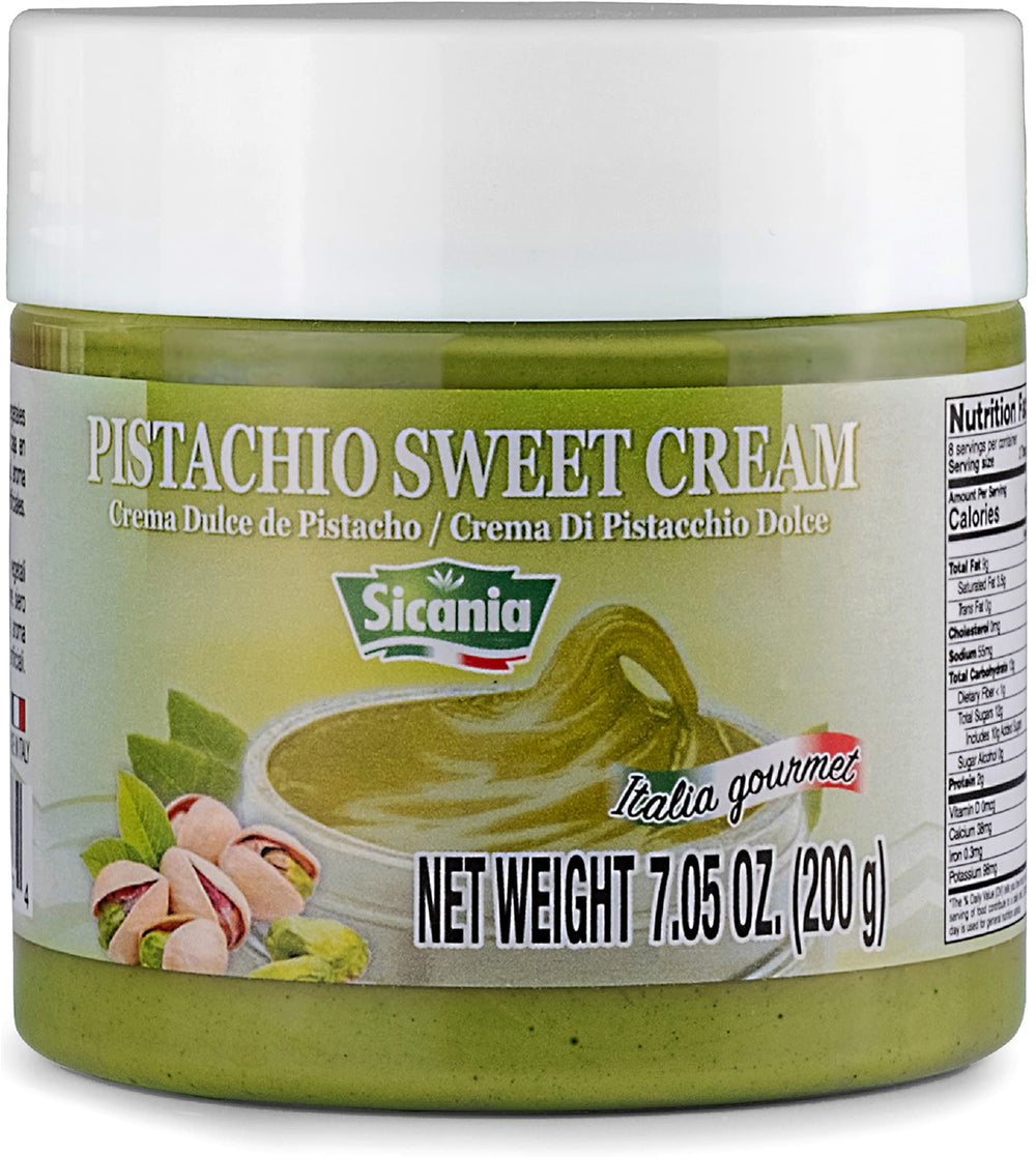 Sicana Pistachio Cream jar closeup shows premium texture for desserts