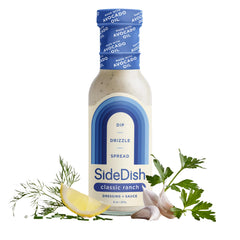 SideDish Classic Ranch Dressing bottle pour showing creamy texture for salads