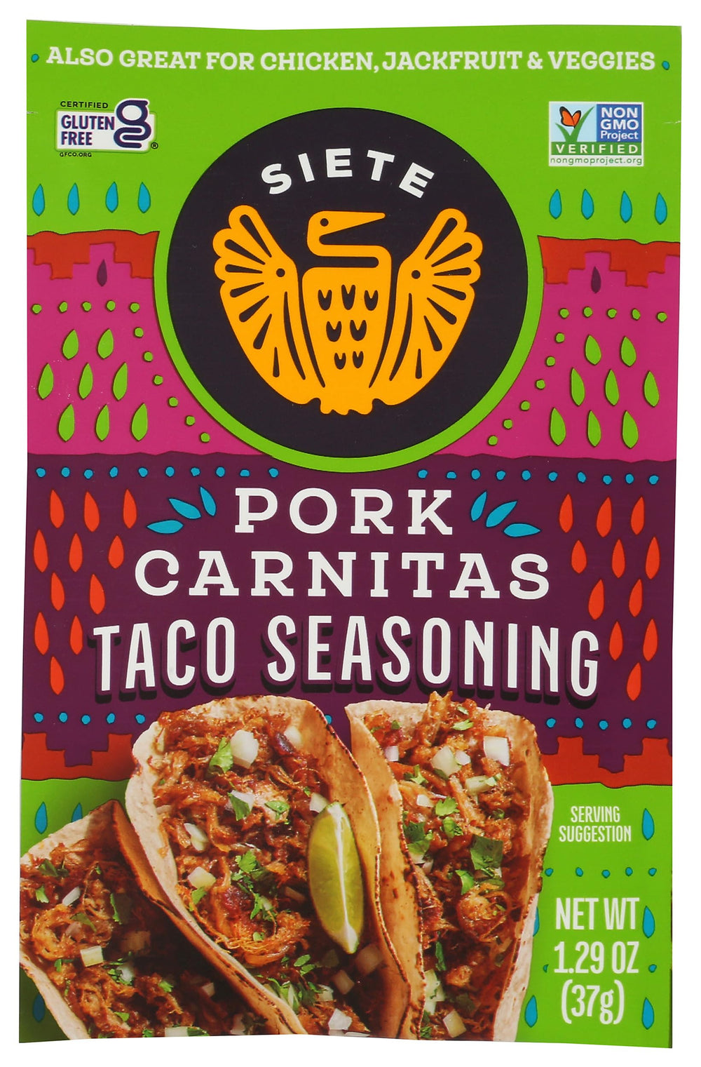 Siete Carnitas Seasoning Mix bottle ready for quick, flavorful weeknight dinners.