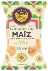 Siete Chips Trtla Maiz Lime bag showcases vibrant lime flavor, ideal for quick snacking.