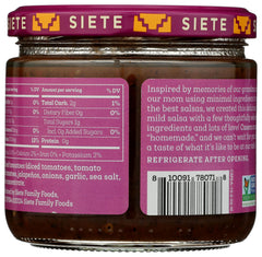 Close-up of Siete Salsa Mild Casera ingredients and quality.