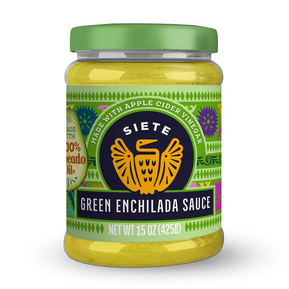 Siete Enchilada Green sauce bottle ready for quick weeknight enchiladas
