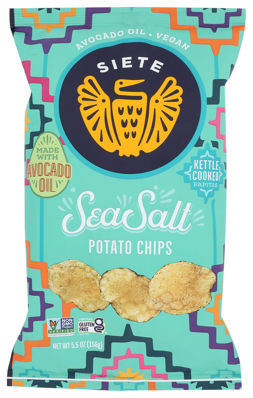 Siete Sea Salt Potato Chips packshot showing premium snack quality and clean ingredients.