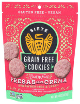 Siete Strawberries and Cream gluten free cookies pack front for vegan snacking