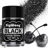 SigWong Black Edible Glitter bottle cap closeup showing precise control for decorating.