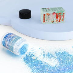 SigWong iridescent blue edible glitter on cakes for a shimmering finish.