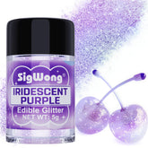 SigWong iridescent purple edible glitter adds vibrant shine to cakes and drinks.