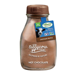 Silly Cow Farms hot chocolate truffle bottle ready to pour for a cozy night.
