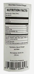 Silver Swan Coconut Vinegar label close-up, highlighting 750ml size and natural acidity for dressings.