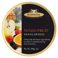 Simpkins Mixed Fruit Drops 200g contents in a tin.