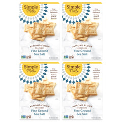 Simple Mills almond flour crackers sea salt pack four, gluten-free snack option.