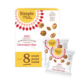 Simple Mills almond flour mini chocolate chip cookie snack pack, gluten-free and convenient eight-pack.