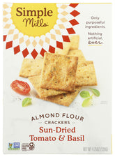 Packshot of Simple Mills crackers with almond flour and tomato basil.