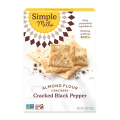 Simple Mills Crkrs Crkd Blk Ppr Alm Fl crackers in resealable package for snacking