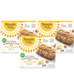 Simple Mills Nutty Banana Bread Bar pack front, gluten-free breakfast option for busy mornings.