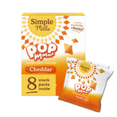 Simple Mills Pop Mmms Cheddar Snack Pack box with eight individual packs, ideal pantry staple.