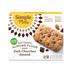 Simple Mills Soft Baked Dark Chocolate Almond Bars pack for on-the-go snacking.