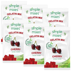 Simple Mixes Cherry Gelatin Dessert packaging shows dye-free, kosher formulation