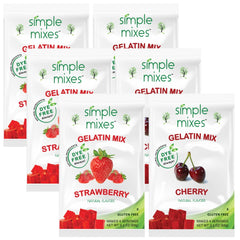 Simple Mixes natural gelatin variety pack with strawberry and cherry flavors for a quick snack.