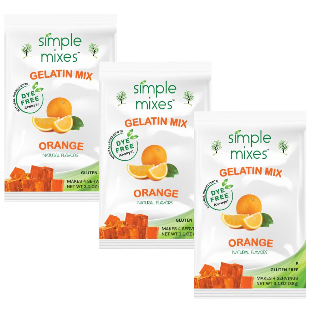 Simple Mixes orange gelatin dessert served in a glass bowl, convenient snack for kids.