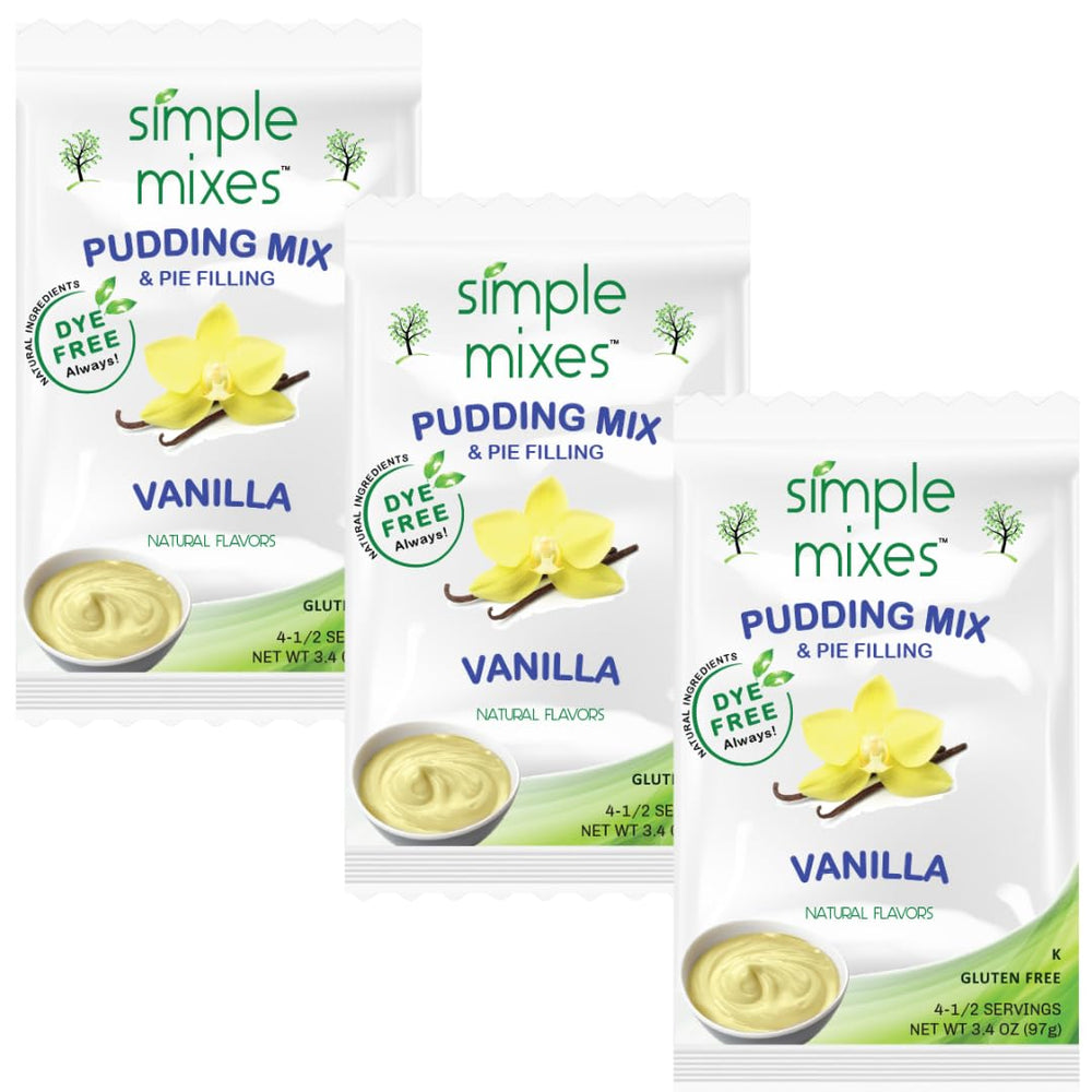 Simple Mixes vanilla instant pudding packaging highlighting natural ingredients