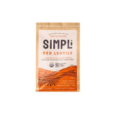 SIMPLI Organic Red Lentils bag front, protein-rich pantry staple for soups and bowls.