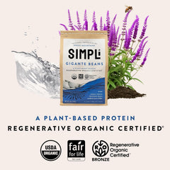 SIMPLi regenerative organic gigante beans with USDA Organic and fair for life certifications.