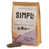 SIMPLi Regenerative Organic Chia Seeds pack closeup highlighting protein and fiber boost for smoothies.