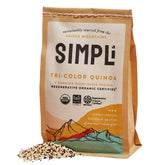 SIMPLi regenerative organic tri-color quinoa pack ready to cook for meals.