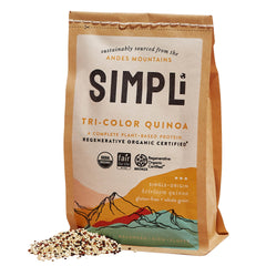 SIMPLi regenerative organic tri-color quinoa pack ready to cook for meals.