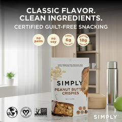 Simply Candy Bars Peanut Butter Crispies serving idea shows a protein-rich snack.