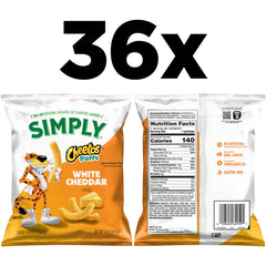 Close-up of Simply Cheetos White Cheddar puffs crunch with real cheese flavor