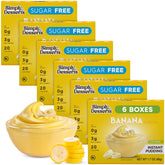 Simply Delish banana instant pudding packaging in a 6-pack, sugar-free dessert option