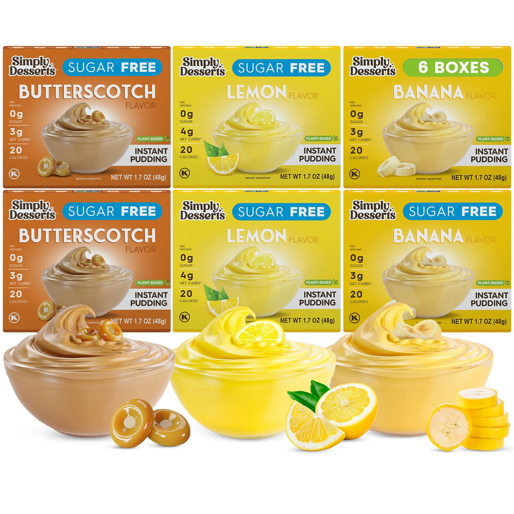 Simply Delish banana pudding packet ready to whisk for a quick sugar-free treat.