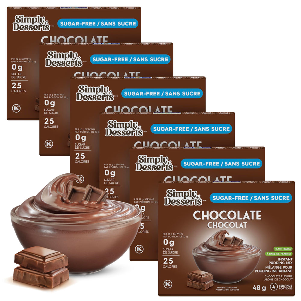 Simply Delish chocolate instant pudding 6-pack ready for sugar-free treats.
