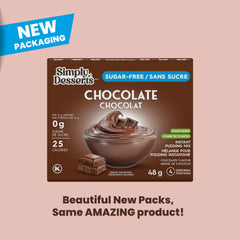 Serving of Simply Delish chocolate pudding in a bowl highlights creamy texture.