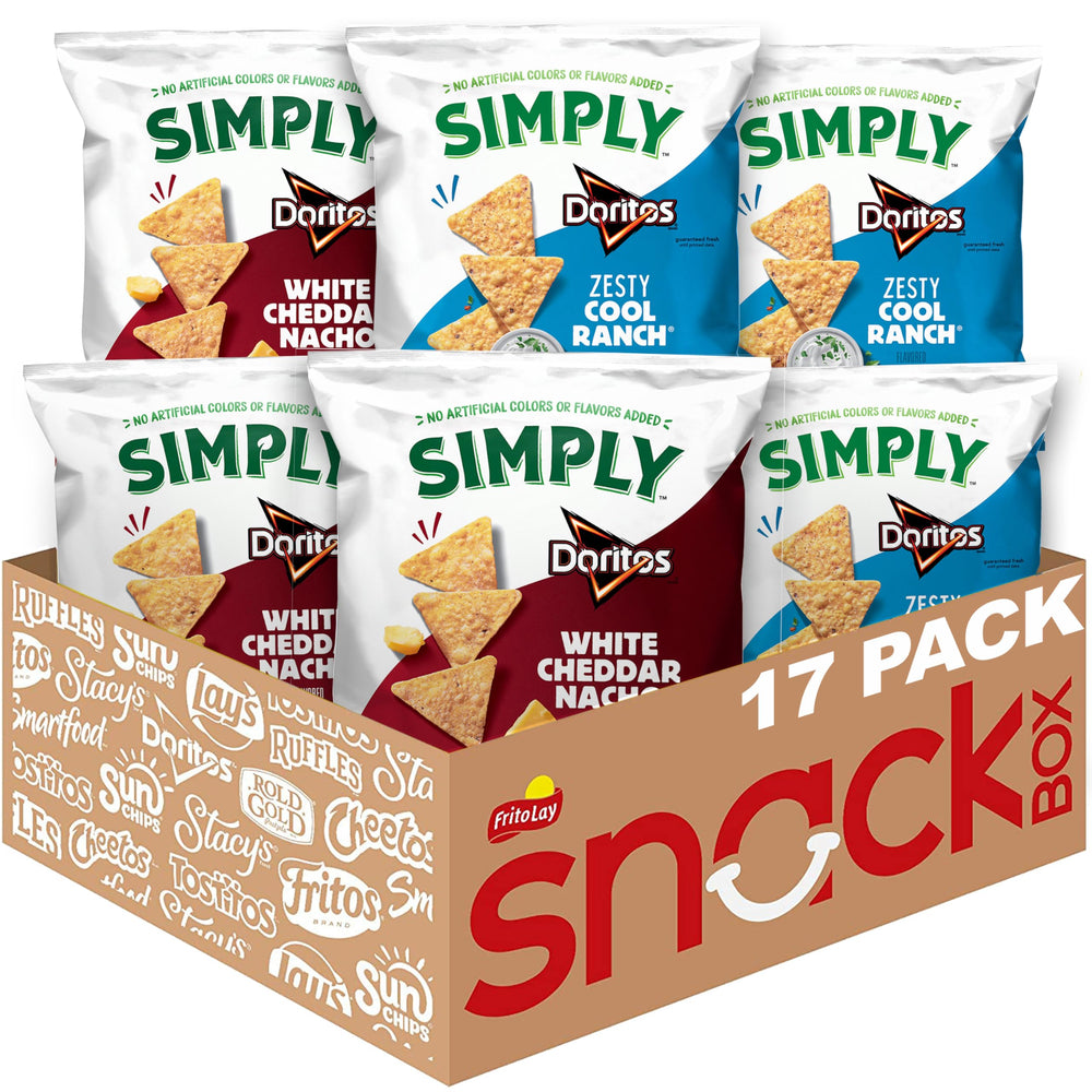 Simply Doritos White Cheddar Nacho bag close-up showing bold cheese flavor