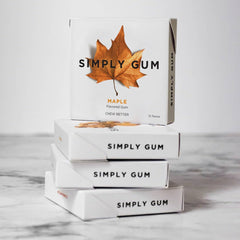 Simply Gum Maple gum piece close-up emphasizes natural texture and aroma.