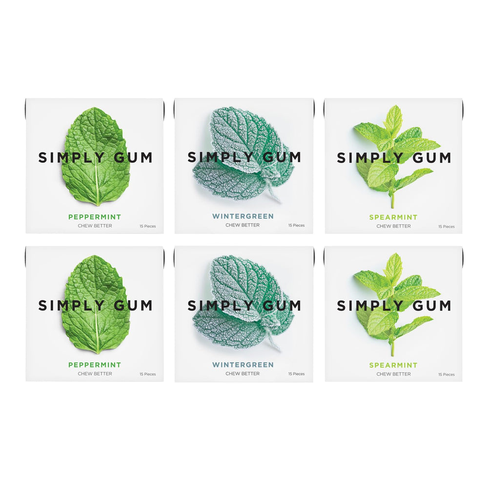 Simply Gum Peppermint image: natural breath refreshment with plant-based ingredients.