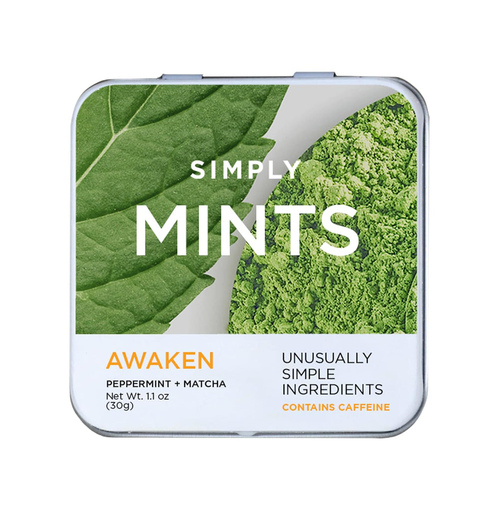 Simply Mints caffeinated peppermint tin ready for a quick energy boost.