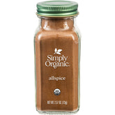 Simply Organic Allspice bottle with label, ideal for baking and savory dishes.